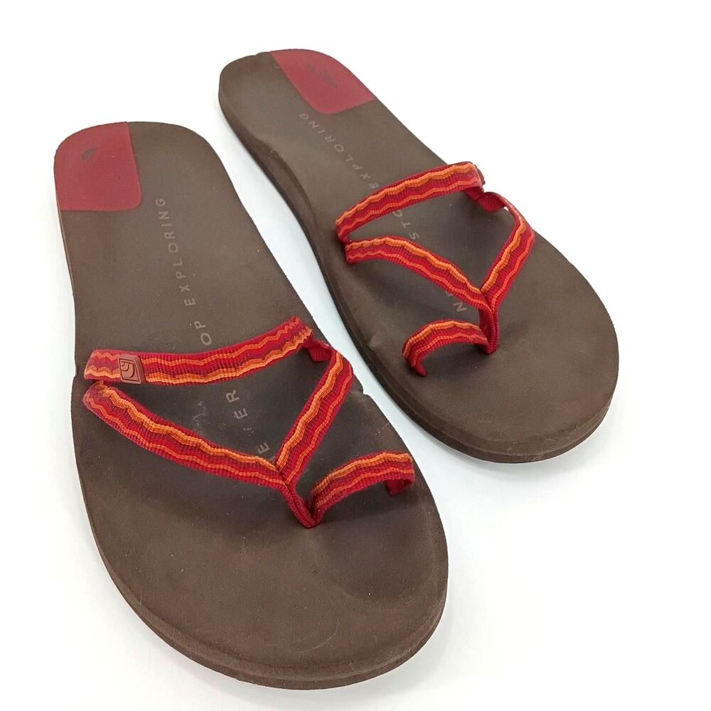 The North Face Women's 10? Striped Thong Sandals Brown Red Orange Boho Outdoor